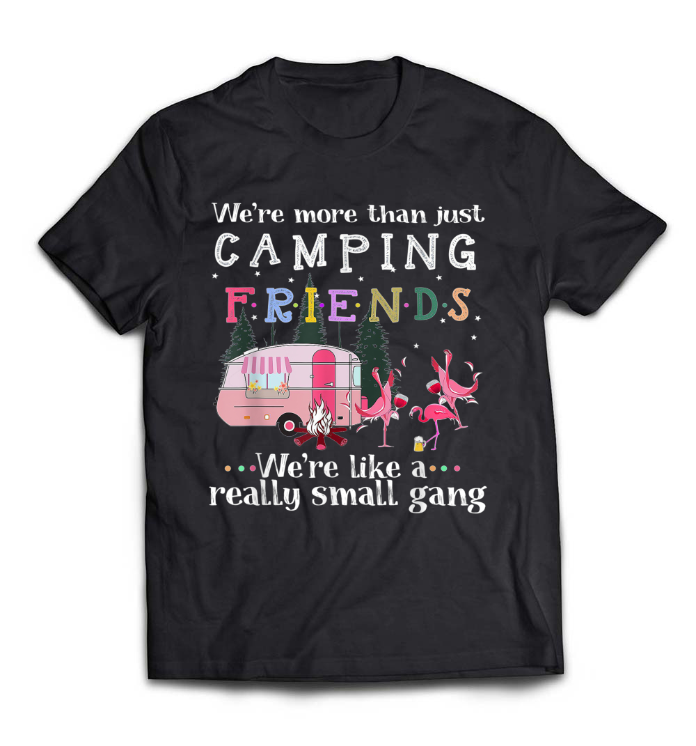 “We’re More Than Just Camping Friends” Flamingo T-Shirt – A Fun Tee for Camping Enthusiasts and Besties